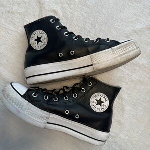 Converse Black Leather Upper Chuck Taylor All Star Sneakers Womens 9/ Mens 7